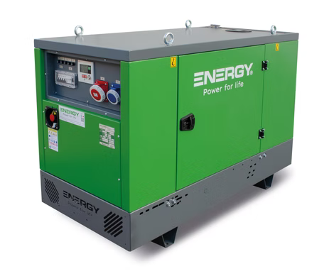 Stromerzeuger Diesel 18kVA 400V/230V 50Hz, 1500 U/Min
Dieselmotor Yanmar 4TNV88-BIB (Stage V), Elektrostart, 90 Liter Tank
Synchrongenerator 4 Pole Bürstenlos mit AVR Regelung
Schallverhaubung
manuelle Schalttafel mit RGK420SA Steuerung (digitale Anzeige für Spannung, Strom, Frequenz, Tankinhalt)
Not Aus Schalter