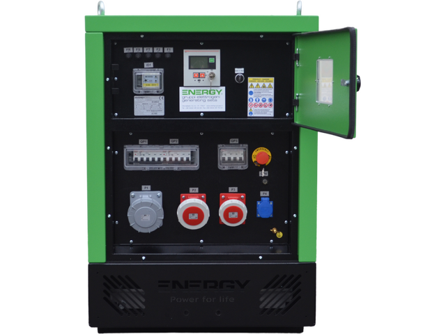 Stromerzeuger Diesel 45kVA 230V 50Hz, 1500 U/Min
Dieselmotor KOHLER KDI 2504TCR(Stage V), Elektrostart, 75 Liter Tank
Synchrongenerator 4 Pole Bürstenlos mit AVR Regelung
Schallverhaubung
Steuerung Comap AMF 25 (digitale Anzeige für Spannung, Strom, Frequenz, Tankinhalt)
Not Aus Schalter
Batterieladegerät
Klemmleiste
